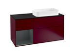Villeroy und Boch Finion Waschtischunterschrank F272HGHB 120cm, Abdeckplatte black matt, Regal links Midnight Blue Matt Lacquer, Peony Matt