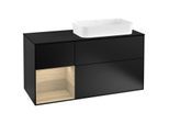 Villeroy und Boch Finion Waschtischunterschrank F272PCPD 120cm, Abdeckplatte black matt, Regal links Oak Veneer, Black matt lacquer