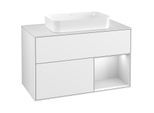 Villeroy und Boch Finion Waschtischunterschrank G251MTGF 100cm, Abdeckplatte white matt, Emotion, Regal rechts White matt lacquer, Glossy white lacquer