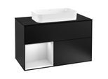 Villeroy und Boch Finion Waschtischunterschrank G242MTPD 100cm, Abdeckplatte black matt, Emotion, Regal links White matt lacquer, Black matt lacquer