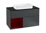Villeroy und Boch Finion Waschtischunterschrank G242HBHG 100cm, Abdeckplatte black matt, Emotion, Regal links Peony, Midnight Blue Matt Lacquer