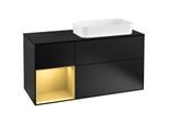 Villeroy und Boch Finion Waschtischunterschrank G272HFPD 120cm, Abdeckplatte black matt, Emotion, Regal links Gold matt, Black matt lacquer