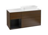 Villeroy und Boch Finion Waschtischunterschrank G271PDGN 120cm, Abdeckplatte white matt, Emotion, Regal links Black matt lacquer, Walnut veneer
