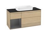 Villeroy und Boch Finion Waschtischunterschrank F292GKPC 120cm, Abdeckplatte black matt, Regal links Anthracite matt, Oak Veneer