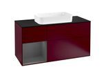 Villeroy und Boch Finion Waschtischunterschrank F292GKHB 120cm, Abdeckplatte black matt, Regal links Anthracite matt, Peony Matt