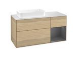 Villeroy und Boch Finion Waschtischunterschrank G281GKPC 120cm, Abdeckplatte white matt, Emotion, Regal rechts Anthracite matt, Oak Veneer