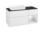 Villeroy und Boch Finion Waschtischunterschrank G282MTGF 120cm, Abdeckplatte black matt, Emotion, Regal rechts White matt lacquer, Glossy white lacquer