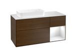 Villeroy und Boch Finion Waschtischunterschrank F281GFGN 120cm, Abdeckplatte white matt, Regal rechts Glossy white lacquer, Walnut veneer