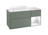 Villeroy und Boch Finion Waschtischunterschrank F281GFGM 120cm, Abdeckplatte white matt, Regal rechts Glossy white lacquer, Olive Matt Lacquer
