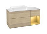 Villeroy und Boch Finion Waschtischunterschrank F281HFPC 120cm, Abdeckplatte white matt, Regal rechts Gold matt, Oak Veneer