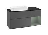 Villeroy und Boch Finion Waschtischunterschrank F282GMGK 120cm, Abdeckplatte black matt, Regal rechts Olive Matt Lacquer, Anthracite matt