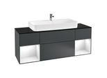 Villeroy und Boch Finion Waschtischunterschrank F212GFHG 160cm, Abdeckplatte black matt, Regale Glossy white lacquer, Midnight Blue Matt Lacquer