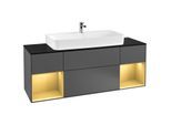 Villeroy und Boch Finion Waschtischunterschrank F212HFGK 160cm, Abdeckplatte black matt, Regale Gold matt lacquer, Anthracite matt