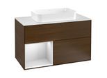 Villeroy und Boch Finion Waschtischunterschrank G241MTGN 100cm, Abdeckplatte white matt, Emotion, Regal links White matt lacquer, Walnut veneer