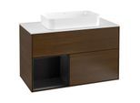 Villeroy und Boch Finion Waschtischunterschrank F241PDGN 100x60,3cm, Abdeckplatte white matt, Regal links Black matt lacquer, Walnut veneer
