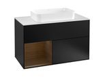 Villeroy und Boch Finion Waschtischunterschrank F241GNPD 100x60,3cm, Abdeckplatte white matt, Regal links Walnut veneer, Black matt lacquer
