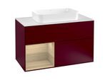 Villeroy und Boch Finion Waschtischunterschrank G241PCHB 100cm, Abdeckplatte white matt, Emotion, Regal links Oak Veneer, Peony Matt