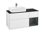Villeroy und Boch Finion Waschtischunterschrank G152HGGF 120cm, Abdeckplatte black matt, Emotion, Regal links Midnight Blue Matt Lacquer, Glossy white lacquer