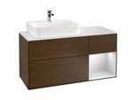 Villeroy und Boch Finion Waschtischunterschrank F151MTGN 120cm, Abdeckplatte white matt, Regal rechts White matt lacquer, Walnut veneer