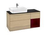 Villeroy und Boch Finion Waschtischunterschrank F152HBPC 120cm, Abdeckplatte black matt, Regal rechts Peony, Oak Veneer