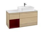 Villeroy und Boch Finion Waschtischunterschrank G141HBPC 120cm, Abdeckplatte white matt, Emotion, Regal links Peony, Oak Veneer