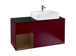 Villeroy und Boch Finion Waschtischunterschrank G142GNHB 120cm, Abdeckplatte black matt, Emotion, Regal links Walnut veneer, Peony Matt