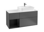 Villeroy und Boch Finion Waschtischunterschrank F141PDGK 120cm, Abdeckplatte glass white Matt, Regal links Black matt lacquer, Anthracite matt