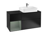 Villeroy und Boch Finion Waschtischunterschrank G142GMPD 120cm, Abdeckplatte black matt, Emotion, Regal links Olive Matt Lacquer, Black matt lacquer