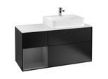 Villeroy und Boch Finion Waschtischunterschrank F141GKPD 120cm, Abdeckplatte glass white Matt, Regal links Anthracite matt, Black matt lacquer