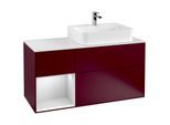 Villeroy und Boch Finion Waschtischunterschrank F141MTHB 120cm, Abdeckplatte glass white Matt, Regal links White matt lacquer, Peony Matt
