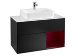 Villeroy und Boch Finion Waschtischunterschrank F121HBPD 100cm, Abdeckplatte weiß matt, Regal rechts Peony, Black matt lacquer