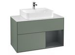 Villeroy und Boch Finion Waschtischunterschrank F121HGGM 100cm, Abdeckplatte weiß matt, Regal rechts Midnight Blue Matt Lacquer, Olive Matt Lacquer