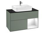 Villeroy und Boch Finion Waschtischunterschrank F122GFGM 100cm, Abdeckplatte black matt, Regal rechts Glossy white lacquer, Olive Matt Lacquer