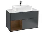 Villeroy und Boch Finion Waschtischunterschrank G111GNHG 100cm, Abdeckplatte white matt, Emotion, Regal links Walnut veneer, Midnight Blue Matt Lacquer