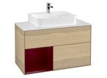 Villeroy und Boch Finion Waschtischunterschrank G111HBPC 100cm, Abdeckplatte white matt, Emotion, Regal links Peony, Oak Veneer
