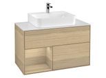 Villeroy und Boch Finion Waschtischunterschrank G111PCPC 100cm, Abdeckplatte white matt, Emotion, Regal links Oak Veneer, Oak Veneer