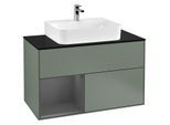 Villeroy und Boch Finion Waschtischunterschrank G112GKGM 100cm, Abdeckplatte black matt, Emotion, Regal links Anthracite matt, Olive Matt Lacquer