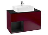Villeroy und Boch Finion Waschtischunterschrank G112PDHB 100cm, Abdeckplatte black matt, Emotion, Regal links Black matt lacquer, Peony Matt