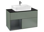 Villeroy und Boch Finion Waschtischunterschrank F112HGGM 100cm, Abdeckplatte white matt, Regal links Midnight Blue Matt Lacquer, Olive Matt Lacquer