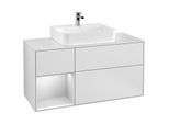 Villeroy und Boch Finion Waschtischunterschrank G161MTMT 120cm, Abdeckplatte white matt, Emotion, Regal links White matt lacquer, White matt lacquer