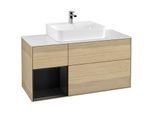 Villeroy und Boch Finion Waschtischunterschrank G161PDPC 120cm, Abdeckplatte white matt, Emotion, Regal links Black matt lacquer, Oak Veneer