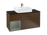 Villeroy und Boch Finion Waschtischunterschrank G162GMGN 120cm, Abdeckplatte black matt, Emotion, Regal links Olive Matt Lacquer, Walnut veneer