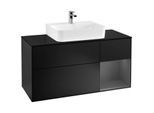 Villeroy und Boch Finion Waschtischunterschrank F172GKPD 120cm, Abdeckplatte black matt, Regal rechts Anthracite matt, Black matt lacquer