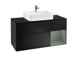 Villeroy und Boch Finion Waschtischunterschrank F172GMPD 120cm, Abdeckplatte black matt, Regal rechts Olive Matt Lacquer, Black matt lacquer