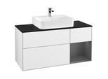 Villeroy und Boch Finion Waschtischunterschrank F172GKGF 120cm, Abdeckplatte black matt, Regal rechts Anthracite matt, Glossy white lacquer