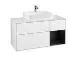 Villeroy und Boch Finion Waschtischunterschrank G171PDGF 120cm, Abdeckplatte white matt, Emotion, Regal rechts Black matt lacquer, Glossy white lacquer