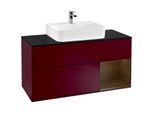 Villeroy und Boch Finion Waschtischunterschrank G172GNHB 120cm, Abdeckplatte black matt, Emotion, Regal rechts Walnut veneer, Peony Matt