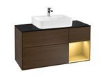 Villeroy und Boch Finion Waschtischunterschrank G172HFGN 120cm, Abdeckplatte black matt, Emotion, Regal rechts Gold matt, Walnut veneer