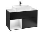 Villeroy und Boch Finion Waschtischunterschrank G361MTPD 100cm, Abdeckplatte white matt, Emotion, Regal links White matt lacquer, Black matt lacquer