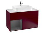 Villeroy und Boch Finion Waschtischunterschrank G361GKHB 100cm, Abdeckplatte white matt, Emotion, Regal links Anthracite matt, Peony Matt